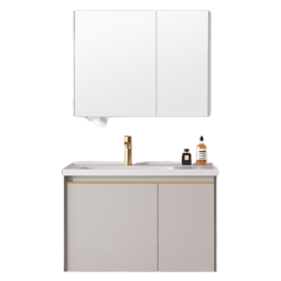 帝王洁具浴室柜 陶瓷一体盆多功能卫生间实木洗脸盆柜组合洗漱台【悦清】 宝石灰半开放普通镜柜 80cm