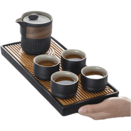 南山先生功夫茶具套装家用陶瓷简约日式便携旅行茶具包小型车载快客杯小套 六件套装+长方茶盘