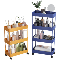 乐活时光简易厨房置物架卫生间浴室可移动式收纳架落地多层夹缝架储物架子 白色-大号四层【带万向轮】