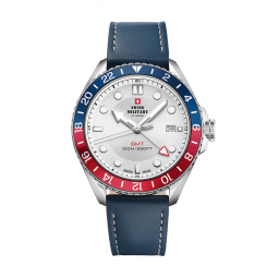 瑞士军表（SWISS MILITARY）瑞士原装手表男世界时GMT双时区彩虹表休闲运动时尚牛皮带男士表 34095.05-银盘