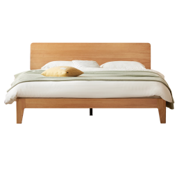 原始原素实木床现代简约卧室双人床大板床靠背床单人床1.5米P3011