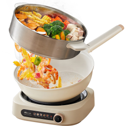 小熊（Bear）电炒锅 电火锅 电煮锅  家用电锅一体多功能锅蒸煮炒菜不粘电热锅可颠锅分体爆炒4L DCG-A28L1