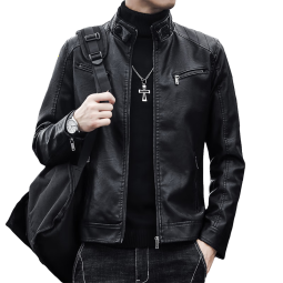 卡帝乐鳄鱼（CARTELO）皮衣男士工装外套男秋季立领夹克男休闲帅气机车男装 黑色 2XL 