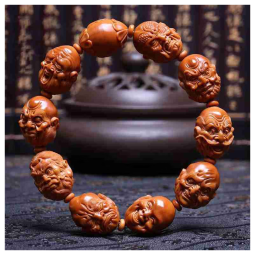 沭白檀梨园十八罗汉橄榄核手串 男士文玩精雕双面罗汉橄榄胡雕刻手链 精雕16*22mm