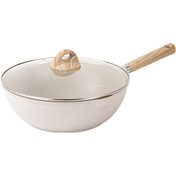 卡罗特 不粘锅炒锅麦饭石色不粘煎炒锅炒菜锅具电磁炉炒锅燃气灶通用 26cm炒锅带盖（1-3人） 26cm