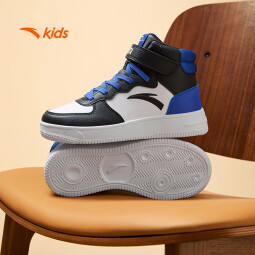 安踏儿童运动鞋男女大童高帮板鞋2024秋季新款潮流舒适百搭休闲鞋 黑/安踏白/正蓝-1 35码