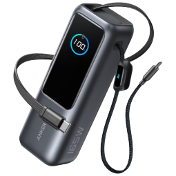ANKER Zolo安克能量舱165W自带伸缩双线充电宝多口超级快充25000毫安大容量移动电源可上飞机苹果笔记本