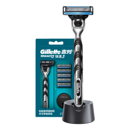 吉列剃须刀手动刮胡刀片锋速3手动胡须刀3层非吉利剃须泡沫啫喱男士剃须刀旅行装 锋速三 1刀架 6刀头 +底座【自用款】