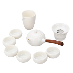 金镶玉茶具套装 羊脂玉功夫茶具侧把茶壶茶杯简约带礼盒 悠然茶具套组