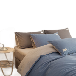 海澜之家（HLA）床上三四件套纯棉100%被套床单学生宿舍六件套全棉被罩被褥垫全套 宝石蓝+浅灰 三件套/被套150*200 床单180*230