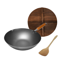 神田家用铁锅老式日本窒化熟铁炒锅无涂层进口炒菜锅精铁锅 窒化槌目纹炒锅（含锅盖） 30cm