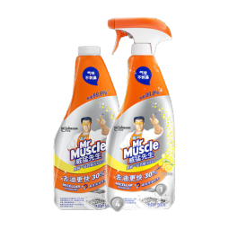 威猛先生（Mr Muscle）厨房一站式油污清洁剂  元气柠檬  家庭清洁去污 500g*2瓶 
