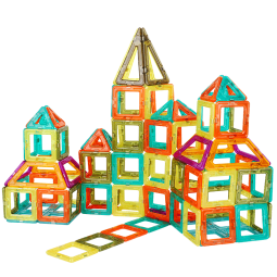 纽奇（Nukied）磁力片磁力棒积木儿童玩具男孩女孩彩窗轨道滚珠早教生日礼物 【收纳箱】5.5cm彩窗磁力片55件