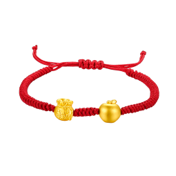 谢瑞麟（TSL）黄金转运珠苹果福袋3D硬金足金手链配编绳XI36938女神节礼物 定价类-约1.3g