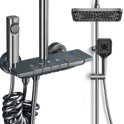 莱尔诗丹（Larsd）淋浴花洒套装增压花洒全套 钢琴键枪灰色浴室洗澡大花洒酒淋浴器 枪灰色钢琴按键花洒套装