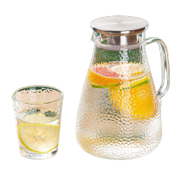 青苹果加厚冷水壶玻璃水壶家用耐高温泡茶壶冷泡瓶凉水杯冰箱凉水壶套装 【升级钢盖】锤纹壶1.8L
