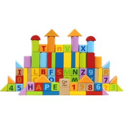 Hape(德国)儿童早教玩具diy拼搭木质80粒数字字母积木男女孩礼物E8022