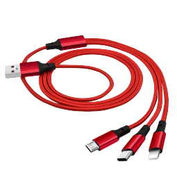 CTDOCKING 数据线typec手机充电器线/苹果/华为/小米/安卓多功能车载USB 中国红【三合一电源线】
