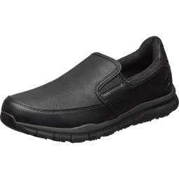 斯凯奇（Skechers）男休闲皮鞋商务鞋一脚蹬工作鞋 舒适低帮休闲鞋 77157 黑色/BLK 44