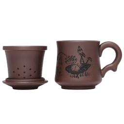 金镶玉 茶杯 办公杯宜兴紫砂原矿办公杯茶水分离内胆礼盒 荷塘月色350ml