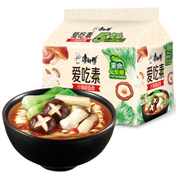 康师傅方便面 爱吃素 什锦蘑菇面100g*5袋 泡面袋装速食 不含五辛素食