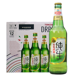 青岛啤酒（TsingTao）纯生原麦汁浓度8°P  600ml*12瓶 整箱 新老包装随机发货