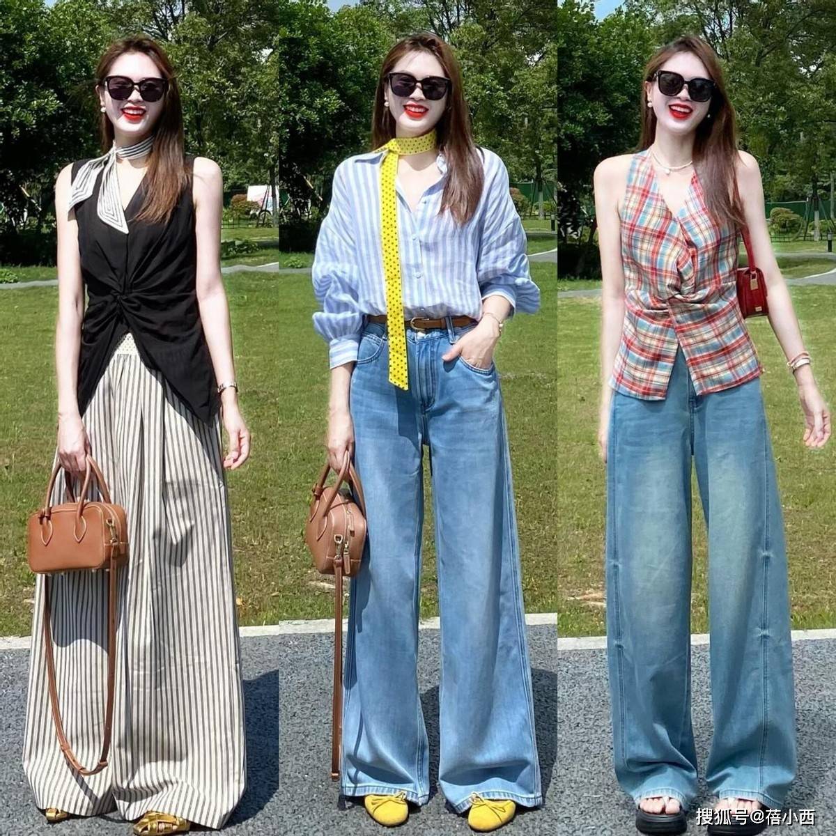 40+中年女人夏天穿阔腿裤时，建议搭这“4种”上衣，时髦显气质！