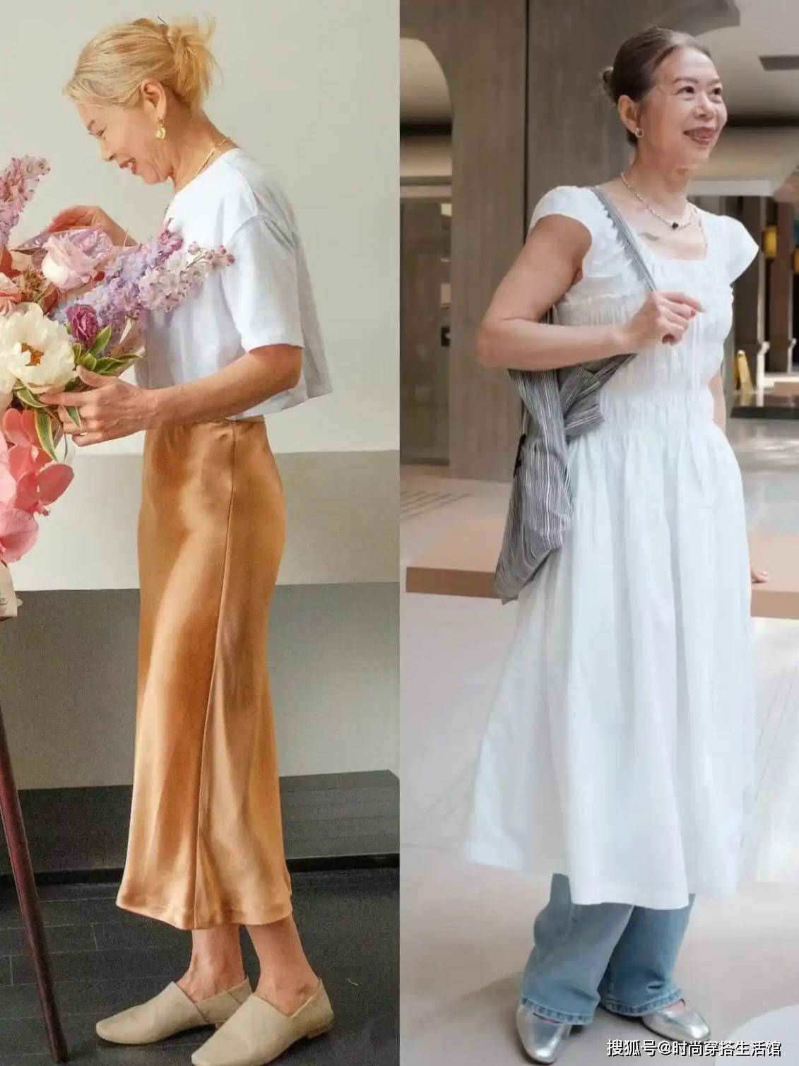 中老年女人穿裙子，尽量不要配凉鞋、高跟鞋！换成这3双会更时尚
