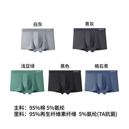 芬腾5条装丨男士纯棉内裤舒适透气7A抗菌底裆四角底裤青年平角短裤衩 五种颜色各1条，共 5条 L （100-120斤）
