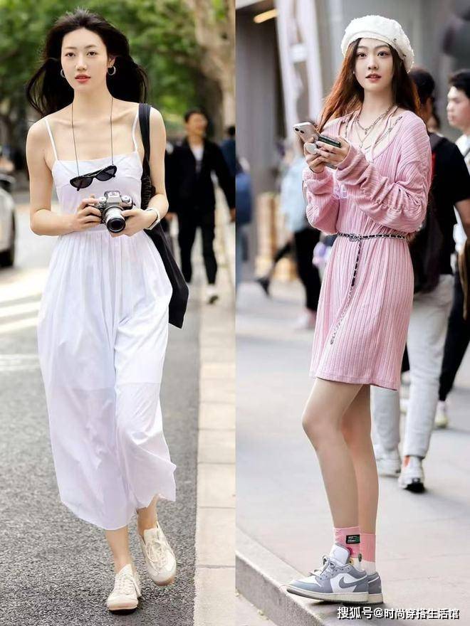 今年上海满街都在穿的“裙子+运动鞋”，简直太时髦了，谁穿谁美