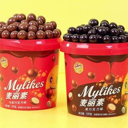 如恋纯可可脂麦丽素大桶装夹心黑巧克力豆儿时怀旧休闲零食批发520克 纯可可脂黑巧麦丽素520克*1桶