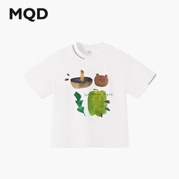 马骑顿（MQD）男大童夏季新品学院风潮酷休闲小熊蔬菜印花亲肤柔软短袖T恤 米白 110