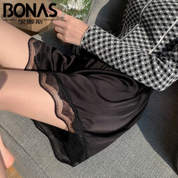 宝娜斯（BONAS）2条安全裤夏防走光薄款可外穿白色少女花苞保险裤短裤裤打底裤 黑色2【波浪花边】 M(适合80-115斤)