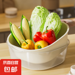 新款双层洗菜沥水篮客厅塑料果蔬加厚滤水菜篓洗菜盆子家用厨房 【大+中】2套装