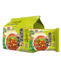 统一巧面馆 老坛泡椒牛肉面 104g*5袋 五连包 方便面泡面速食面 