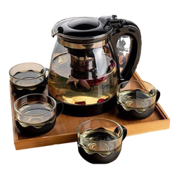 【京东物流】茶壶套装整套茶具大容量玻璃茶杯带滤网耐高温泡茶具 1000ML一壶+四杯套装