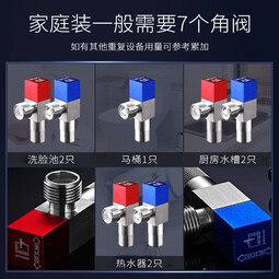 潜水艇F301/2 全铜加厚三角阀套装冷热分开止水阀红蓝标国标4分进出水口 热水1个+冷水1个