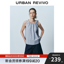 UR2025夏季新款女装简约蝴蝶结系带无袖罩衫衬衫UYU250078 浅蓝 XS