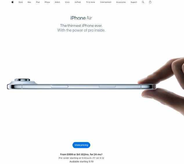 iPhone Air韩国官网独缺“捏合”动画，疑为规避争议