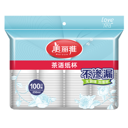 美丽雅一次性杯子 增厚环保无异味整箱家用商务办公茶水杯子 颜色随机 茶语加厚型(250ml*100只)