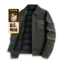 与狼共舞羽绒服男2025冬季新款轻薄翻领休闲百搭防风保暖外套男装 深绿 S (165)