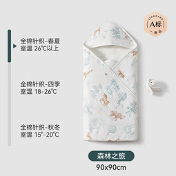 嫚熙（EMXEE）婴儿包被新生儿宝宝抱被四季纯棉防惊跳产房包单 【春夏款】森林之旅 室温26℃以上 90×90cm