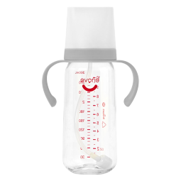 爱得利（evorie）奶瓶 带手柄带重力球宽口径宝宝Tritan奶瓶300ml灰（6个月+）