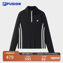 FILA FUSION斐乐潮牌女子针织长袖衫2025秋新款时尚修身半拉链长T 正黑色-BK XS 155/76A/XS