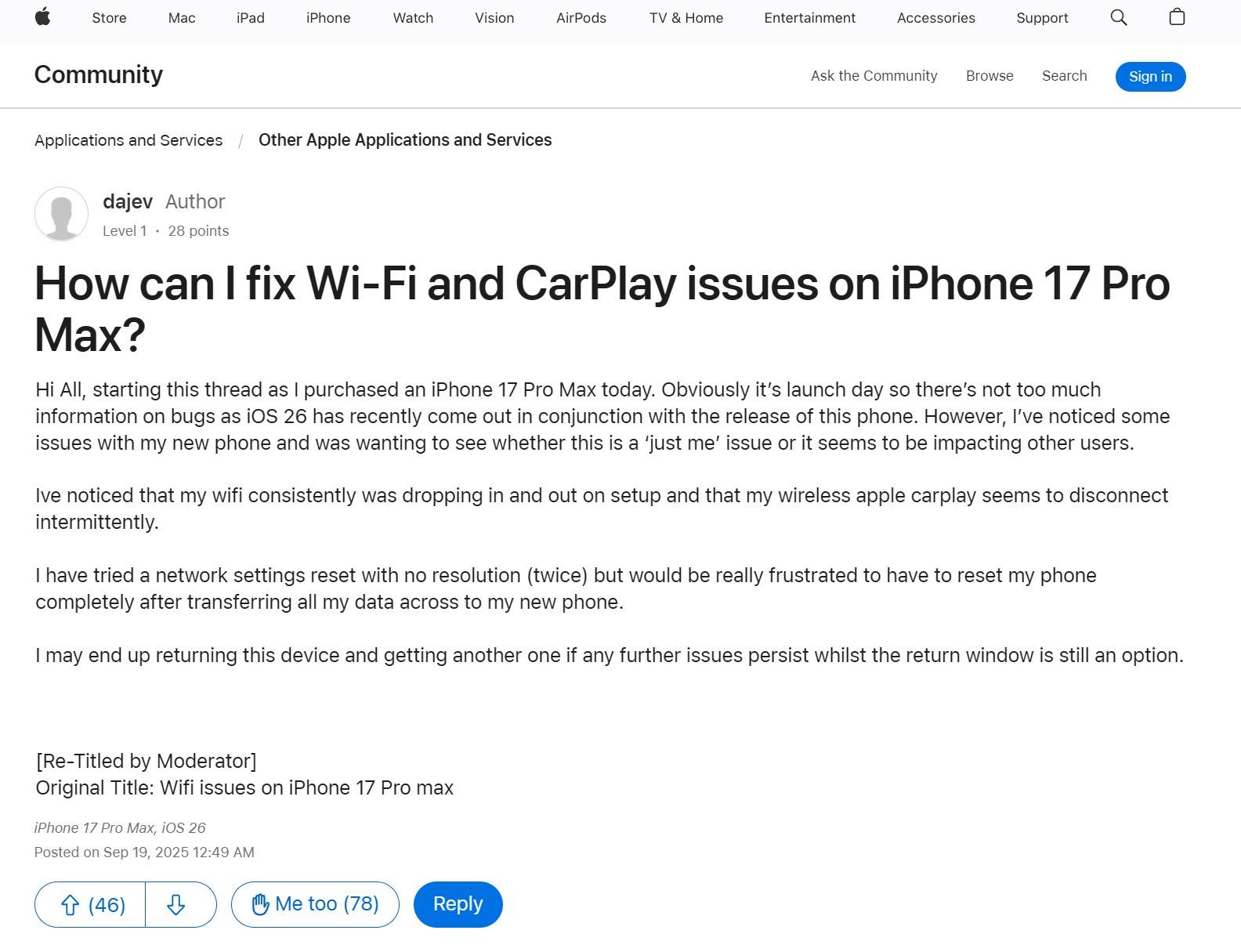 iPhone17系列与Air搭载自研N1芯片，疑出现Wi-Fi断连问题