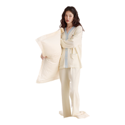 红豆（Hodo）【柔柔棉】睡衣女秋新款纯棉磨毛长袖V领防螨甜美外穿家居服套装 米色 M (160)