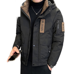 啄木鸟（TUCANO）时尚东北抗寒羽绒服男2025新款冬季连帽加厚短款防寒保暖外套潮 YR2336黑色时尚连帽款 M 【体重推荐100至115斤】