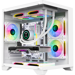 AOCCG391W白色 游戏电脑主机海景房机箱 双面玻璃/支持MATX主板/240水冷/7风扇位/270°全景/左右分仓