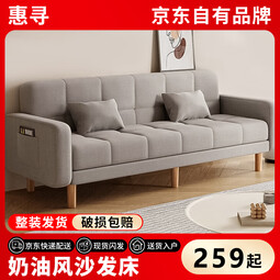 惠寻沙发一体折叠两用沙发床公寓出租房布艺小型沙发 浅灰色【透气棉麻款】 两人位 1.4m （配2抱枕）