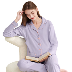 雅特茂月子服纯9-12月份棉孕妇睡衣秋冬产后怀孕期产妇哺乳家居服套装 春夏款180g-西梅紫 (95棉) M 「合适95-120斤」